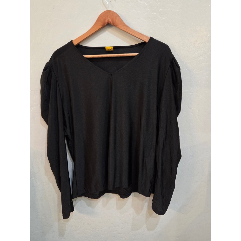 Windsor Black V-Neck Puff Shoulder Long Sleeve Top TC7893X Size 2XL Blouse Woman